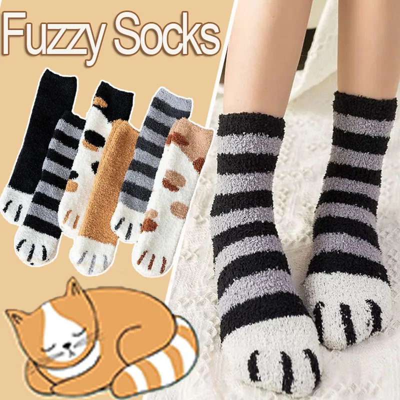 

New Funny Cute Style Animal Cat Paw Cartoon Pattern Women Cotton Socks Super Soft Gift for Female House Sleeping Floor Sox Socks