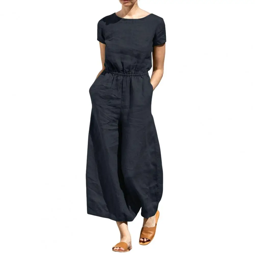 

Loose Jumpsuit Washable Women Jumpsuit Elastic Waist Office Lady Summer Commuting Wide Leg Romper Popular for Going Out