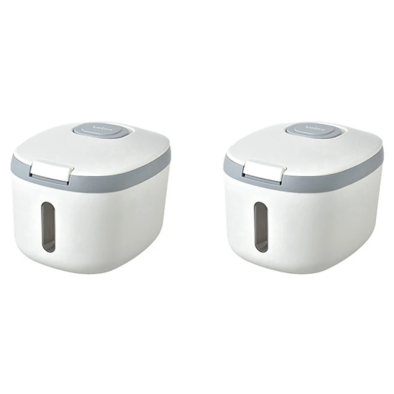 

2X 5Kg Rice Bucket Sealed Rice Dispenser Insect Moisture Proof Sealed Rice Storage Container Grain Storage Box Grey