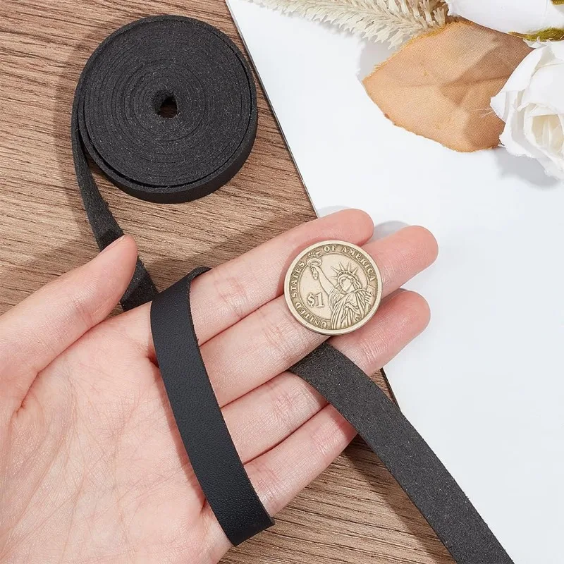 1 Roll 12.5mm Wide Black Grain Leather Strips 200cm Long Flat Leather Cord 1.2mm for DIY Crafts Keyrings Boot Lace Jewelry
