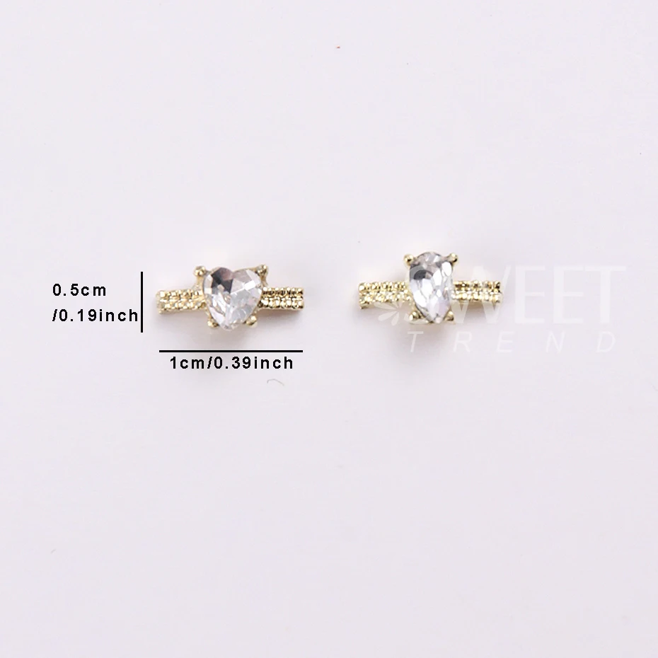 20pcs Mixed Ring Metal Nail Art Decorations Charm Ornaments Shining Golden Love Heart Rhinestones Nail Accessories Jewelry Parts