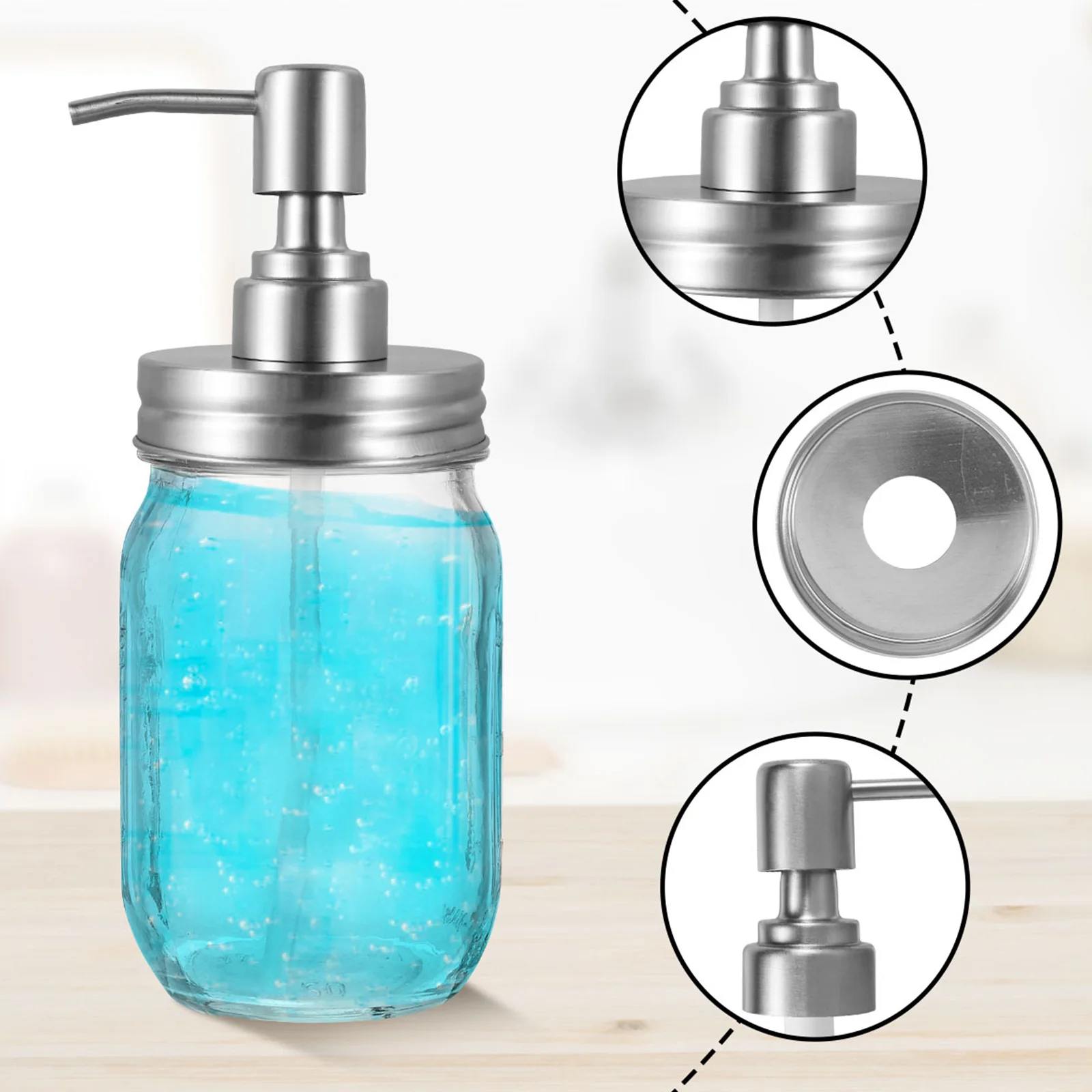 4/8Pcs Mason Jar Soap Dispenser Pump Lids Hand Liquid Soap Pump Dispenser Stainless Steel Lotion Soap Dispensers Lid for Kitchen