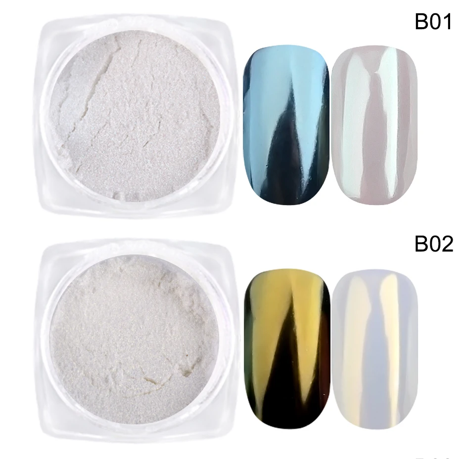 0.5g/Box Aurora Nail Powder Glitter Shiny Iridescent Chameleon Pigment Dust Mermaid Mirror Chrome Nail Art Decorations TR1786-1