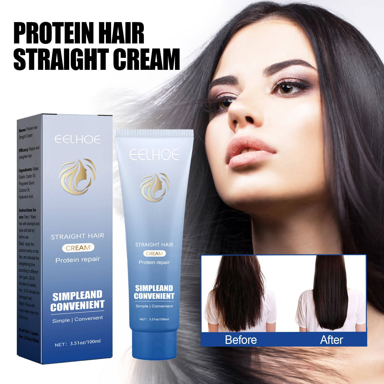EELHOE Protein Hair Straightening Cream Improves Elasticity And Shine,Smoothing Curly Hair Care Keratin Correction Cream