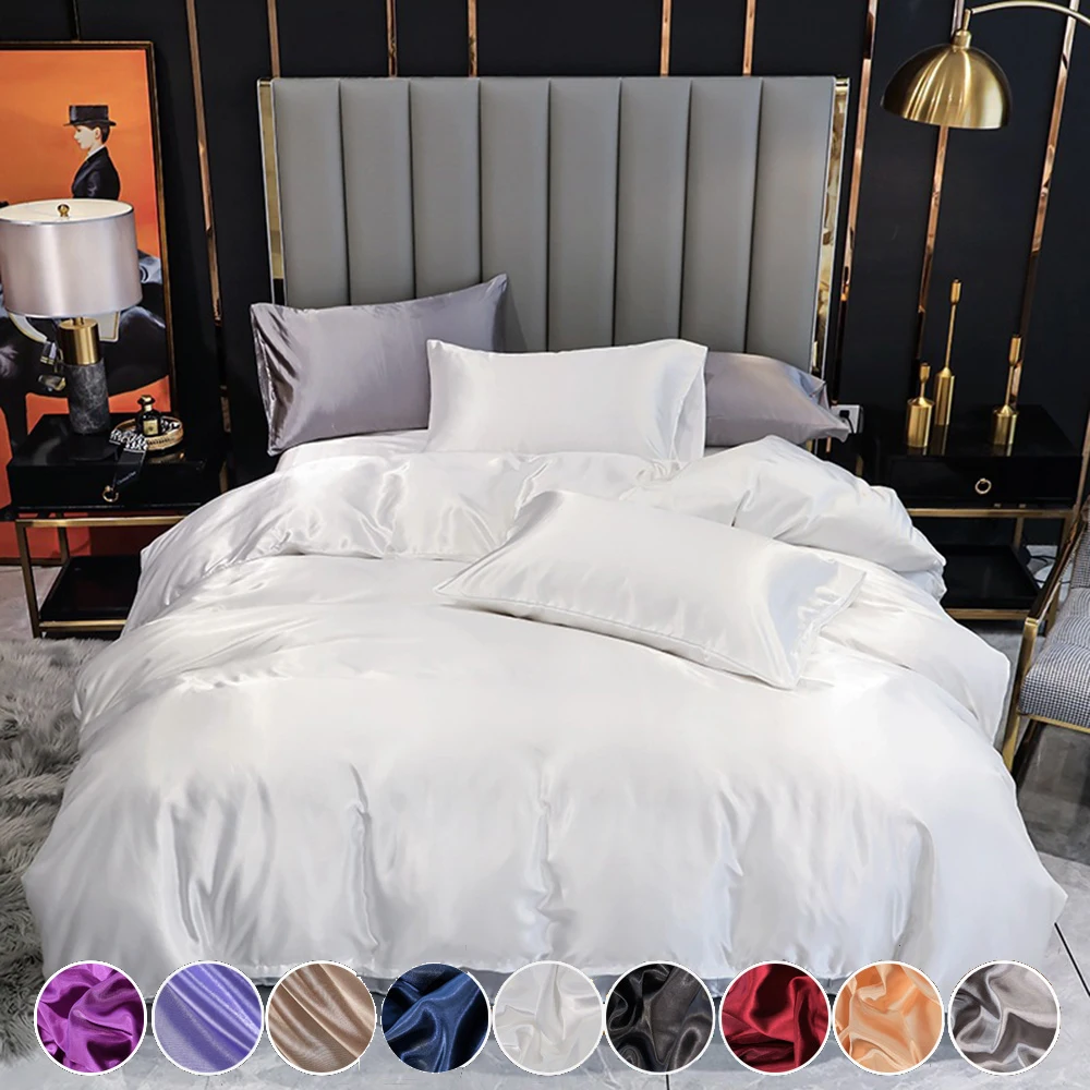 

Luxury Satin Silk Bedding Set, Duvet Cover, Pillowcases, Single, Queen, King, Quality