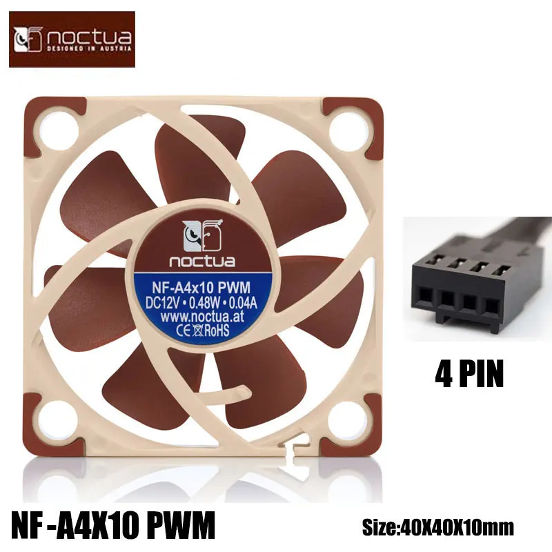 Noctua NF-A4x10 PWM 3pin/4pin 12V/5V Case Fan 40x40x10mm Thin Fan PWM Intelligent Temperature Control Ultra Small Fan