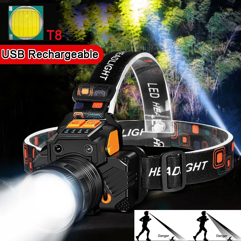 Rechargeable Sensor LED Headlamp Zoom Fishing Headlamp Torch Outdoor