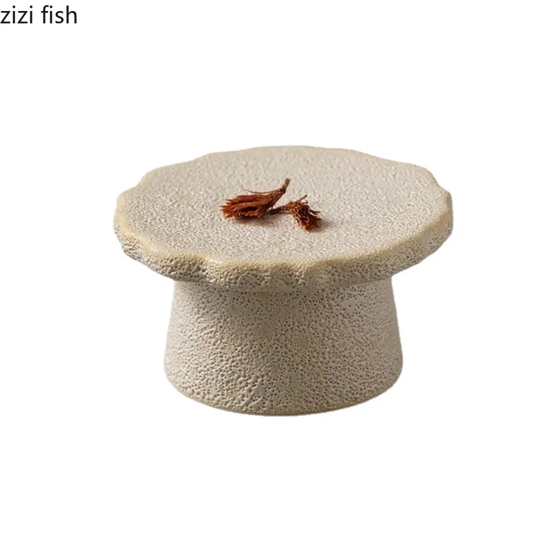 Creative Irregular Ceramic High Foot Dessert Plate Restaurant Dim Sum Plate Molecular Cuisine Display Specialty Tableware