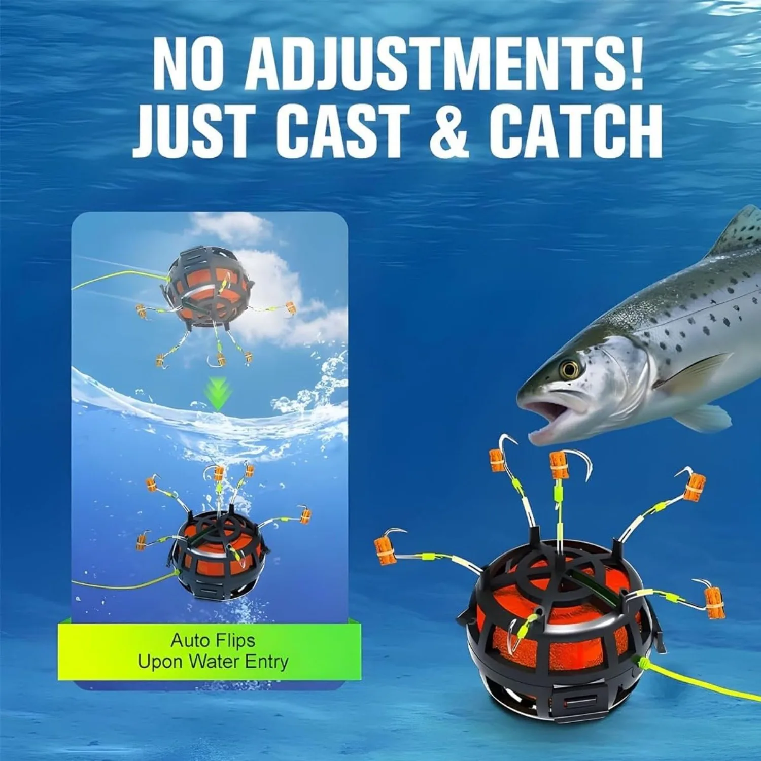 Reverse Bottom Bait Cage - 6 Haken Ködersystem Für Karpfen & Wels