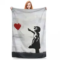 Banksy Girl With Heart Balloon Graffiti Blanket Flannel Breathable Throw Blankets Throw Blanket For Home Travel Throws Bedspread 1