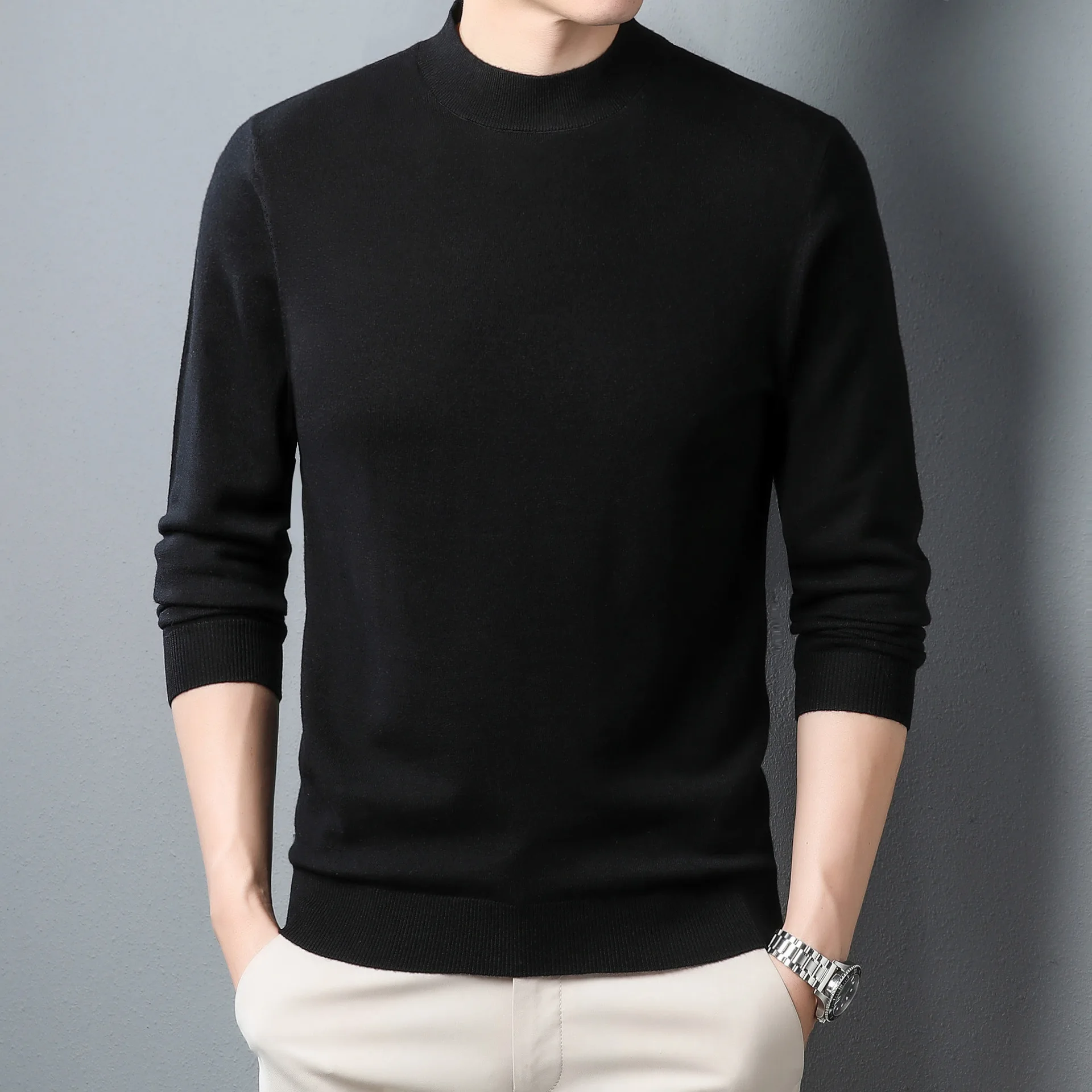 

2022 Brand Men's Knitted Sweater Wool Winter Autumn Solid Color Pullovers Turtleneck Sweater Korean Men's Slim Fit Knitwear Tops