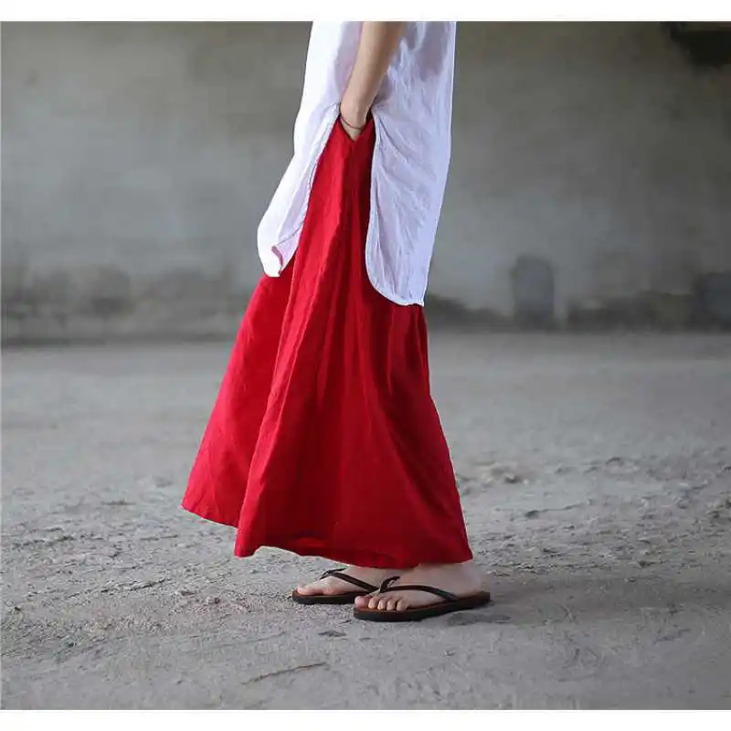 trousers for women Summer Wide Leg Pants 2022 New Women Vintage Elastic Waist Trouser Pockets Loose Cotton Linen Women Solid Pants FT41 capri shorts Pants & Capris