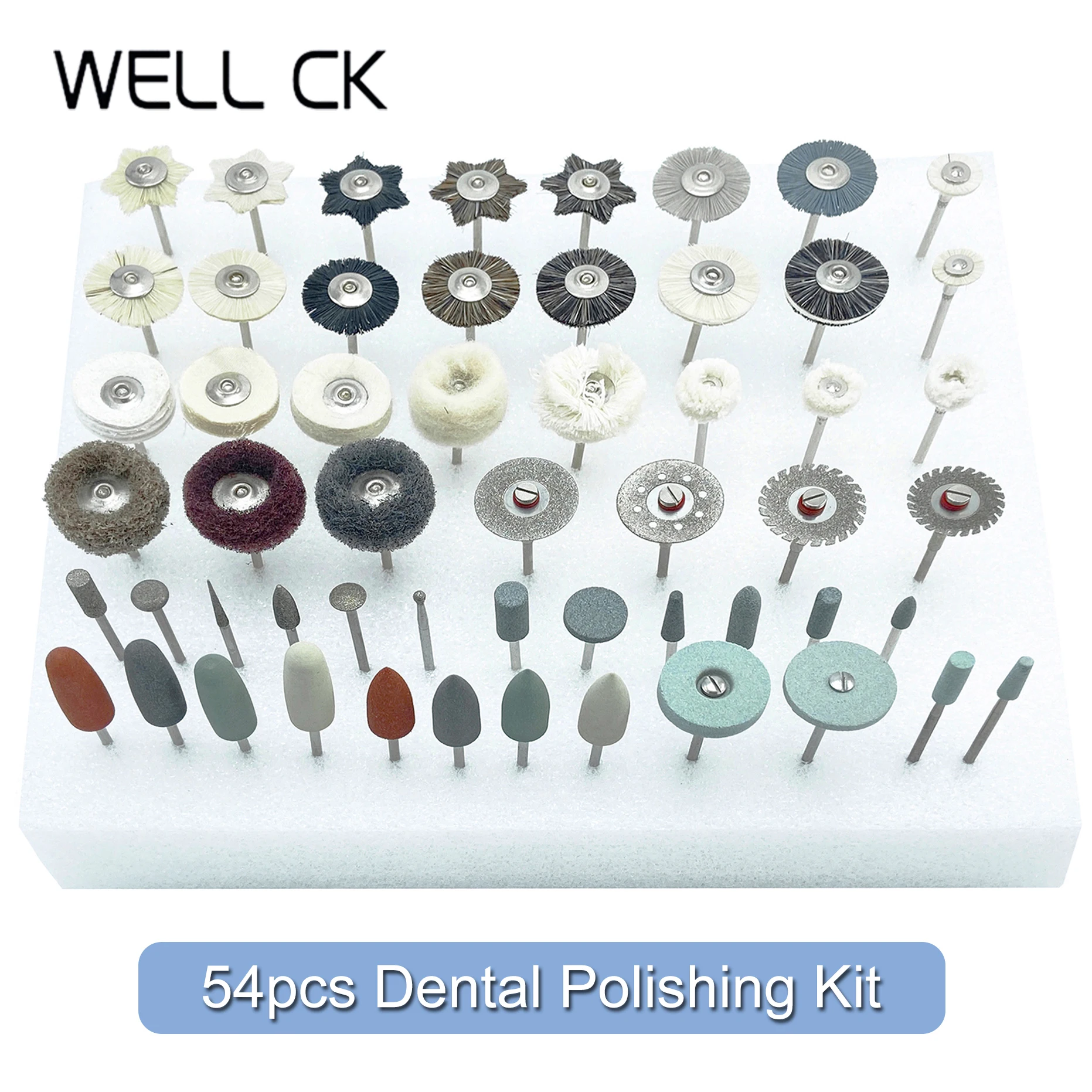 

54pcs/Set Dental Tools Laboratory Polishing Brush Buff HP Shank Kit Zirconia Burs Brush Grinding Polishing Ceramics Porcelain