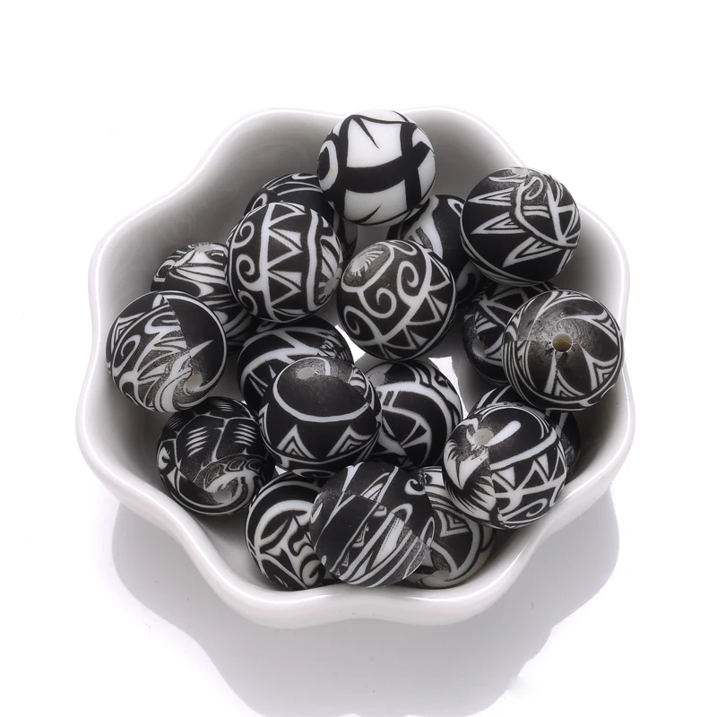 10Pcs 15mm Colorful Print Leopard Pattern Silicone Beads Ball Shape Teething Jewelry Beads For Teether Pacifier Chain Necklace