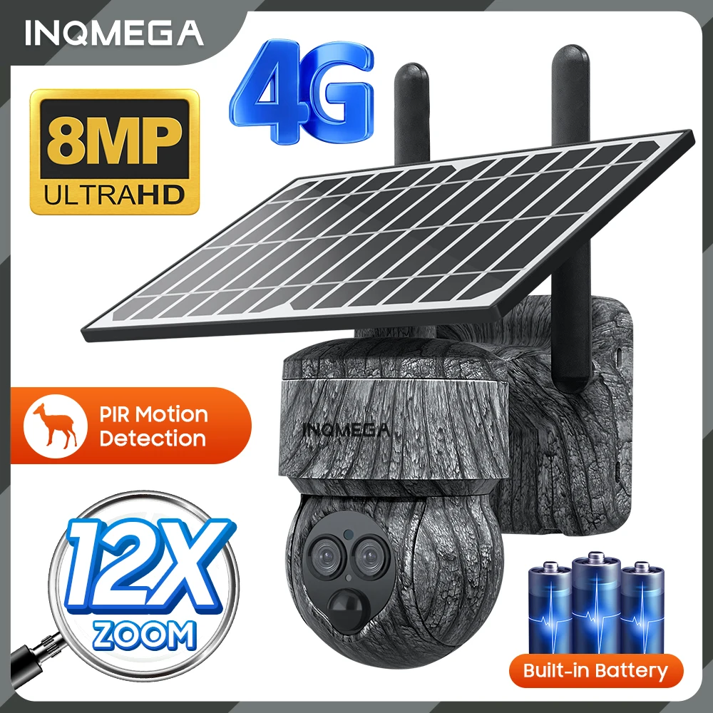 INQMEGA 8MP 4G SIM karta / WIFI solární kamera outdoorové záruka ochrana CCTV nahrávka humanoidní dection v spousta / usedlost