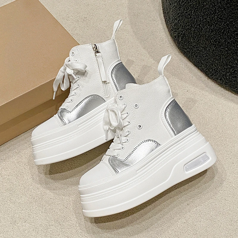 Aphixta 8cm Platform Ankle Boots Height Increasing Sneakers Women's Shoes Platform Chunky Sole Lace Up Boots Thick Sole Shoes