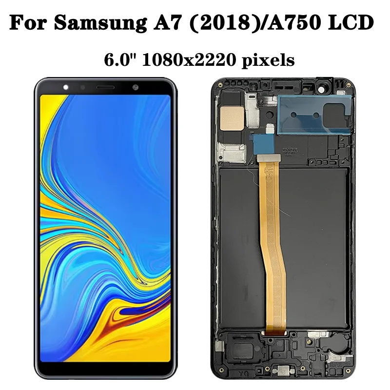 6.0 삼성 A7 2018 A750 LCD A750F A750FN 디스플레이 프레임 터치 스크린 디지타이저 교체 부품에 대한 고품질
