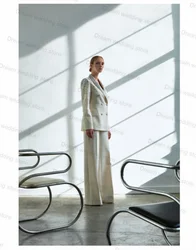 Luxury Pearls Crystals Women Suit Set 2 Pieces White Blazer+Pants Custom Made Wedding Tuxedos Formal Office Lady Jacket Coat
