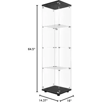 65”x17”x14” Display Cabinet with Door & Lock, Quick-Install Tempered Glass Floor Standing Bookshelf, 4-Shelf Display Cabinet 2