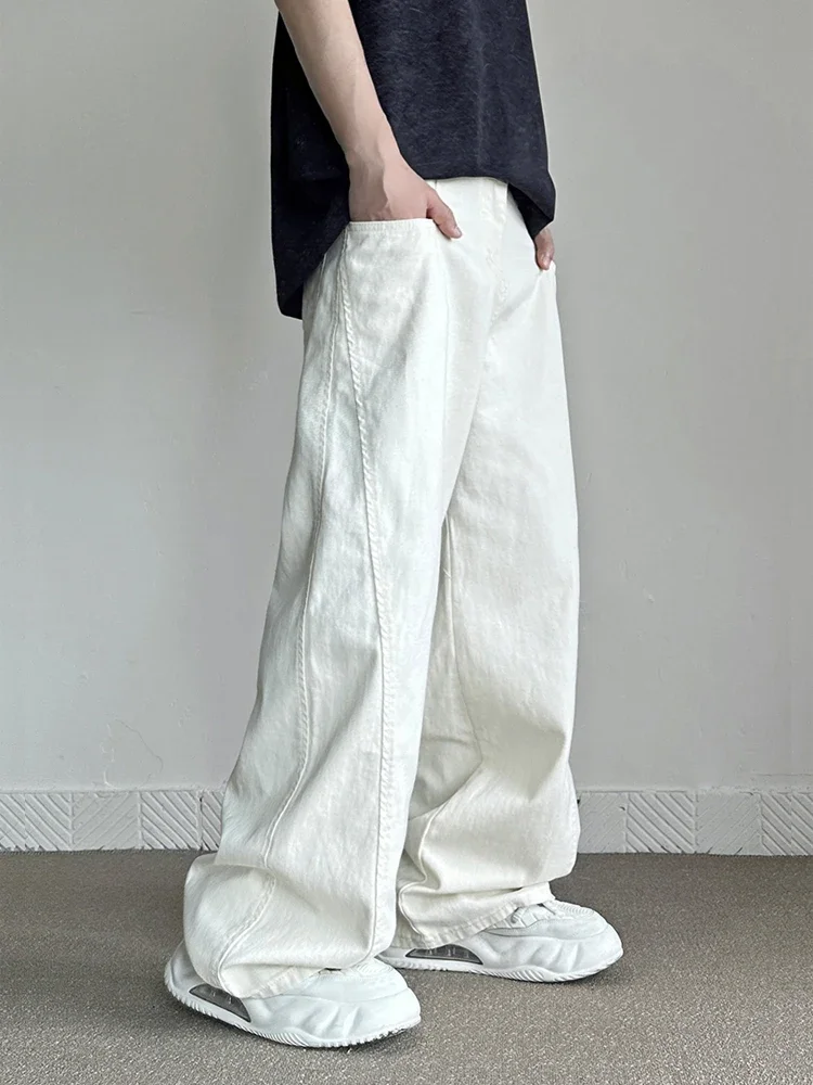 New Men's Cotton White Non-stretch Straight Baggy Jeans Streetwear Fashion Casual Denim Pants Hip Hop Trendy Male Trousers