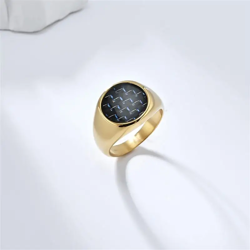 Gold ring titane carbon fiber for men retro