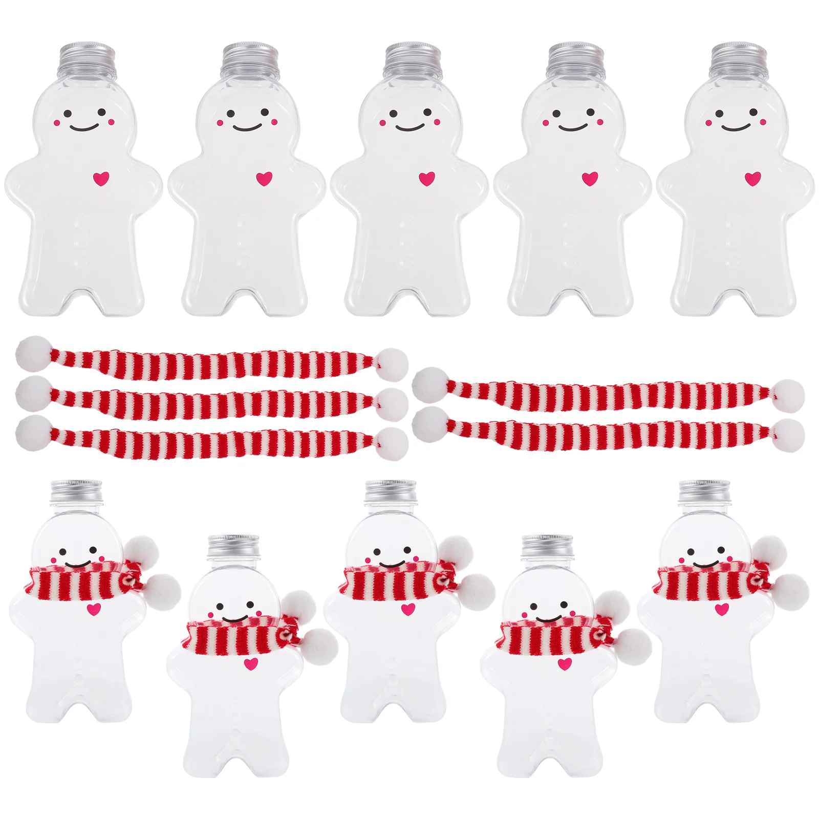 

Empty Christmas Juice Bottles Xmas Gingerbread Beverage Bottles With Christmas Scarf PET Plastic Milk Tea Bottles
