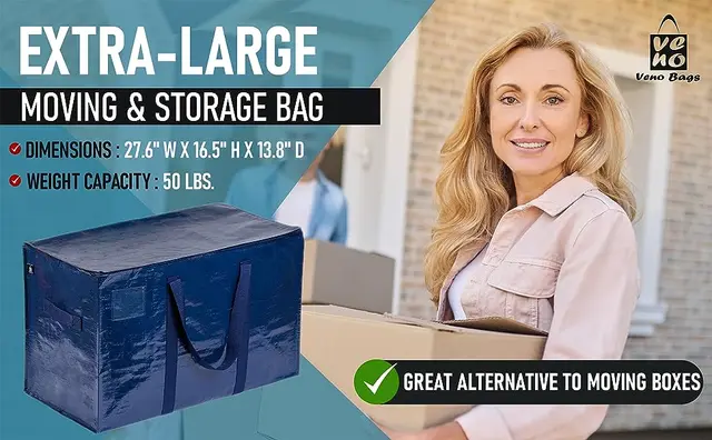 8 Packs Extra Large Moving Storage Bags, 27.6 W X 16.5 H X 13.8