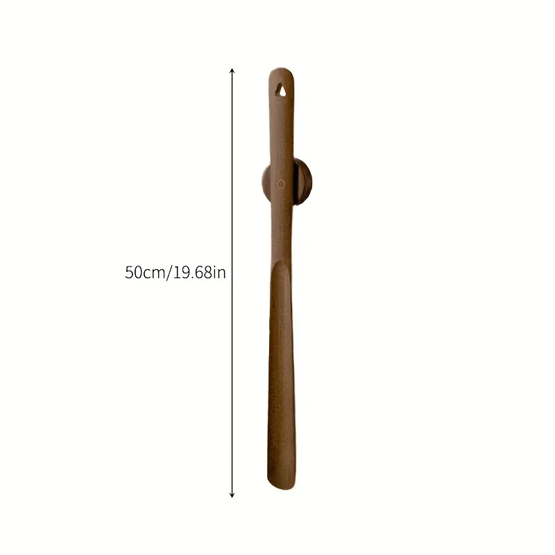1pc 50cm Wooden Magnetic Beech Shoe Horn Long-handled Shoe Wearing Tool for Home Use with Drill-free Magnetic Base Shoe Horn