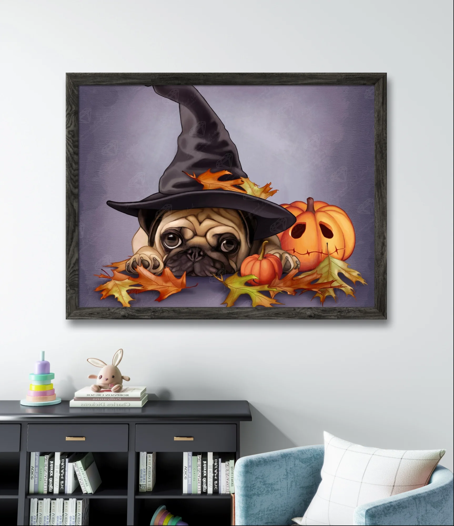 

Halloween Decoration 5D Diamond Painting Kit Pumpkin and Pug Mosaic Mural Crystal Embroidery Cross Stitch Home Decoration