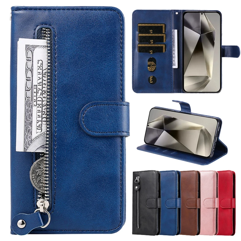 Magnetic Wallet Flip Cover with Leather Case & Zipper Bags - Protective Coque