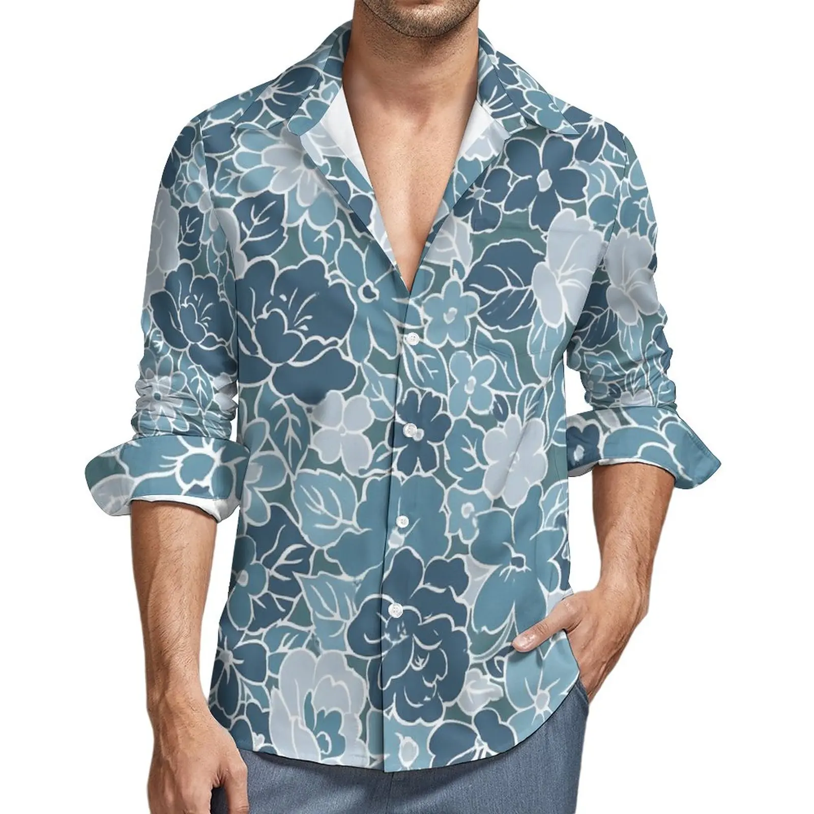 

Ditsy Floral Print Shirt Autumn Vintage Flowers Casual Shirts Man Trending Blouses Long Sleeve Printed Streetwear Tops Plus Size