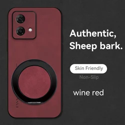 Premium 360° Rotating Sheepskin Leather Phone Case with Holder for Motorola Edge 60 Neo (WINE Red)