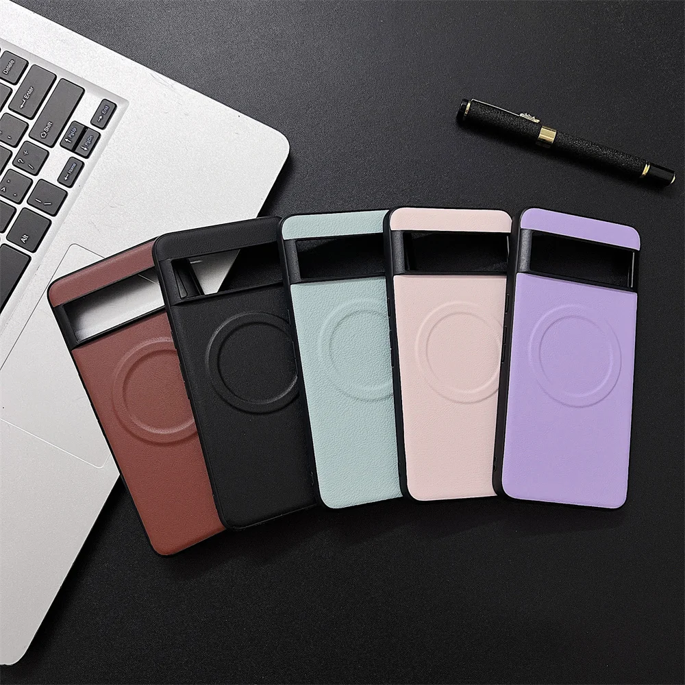 Leather MagSafe-Compatible Shockproof Phone Case with Magnetic Charging
