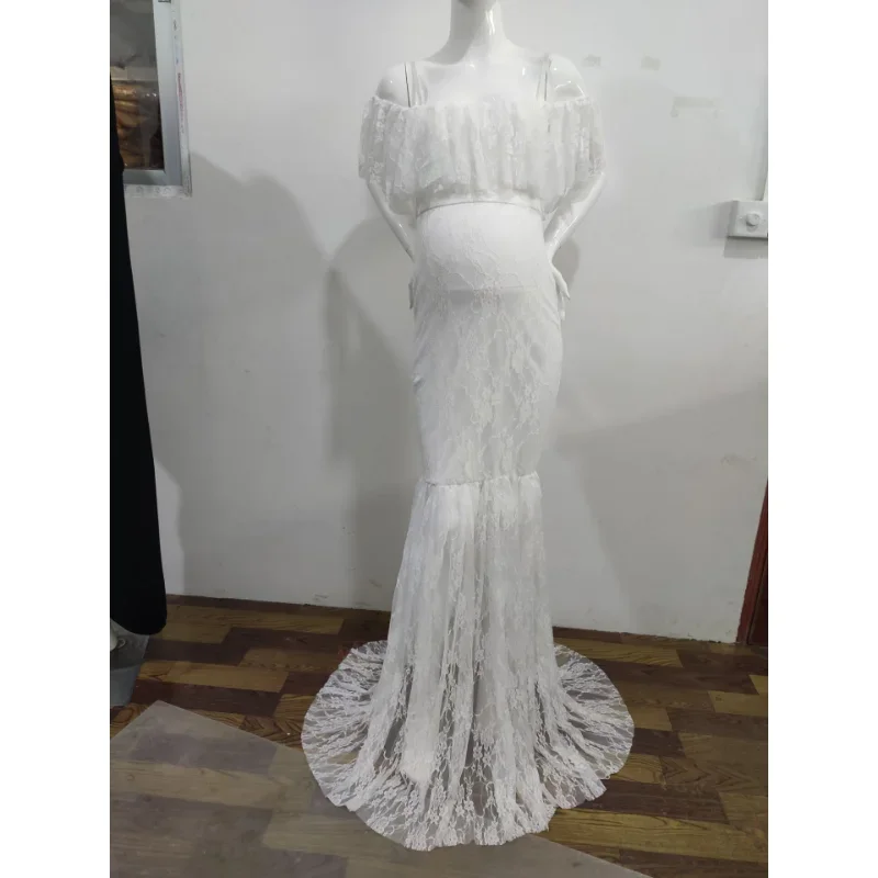 Wedding Pregnant Woman Photography Props Clothing Women Lace Tail Short Sleeve Dress for Photo Shoot 10 Sf0e633e40b5d44499175b5a59b87017aF