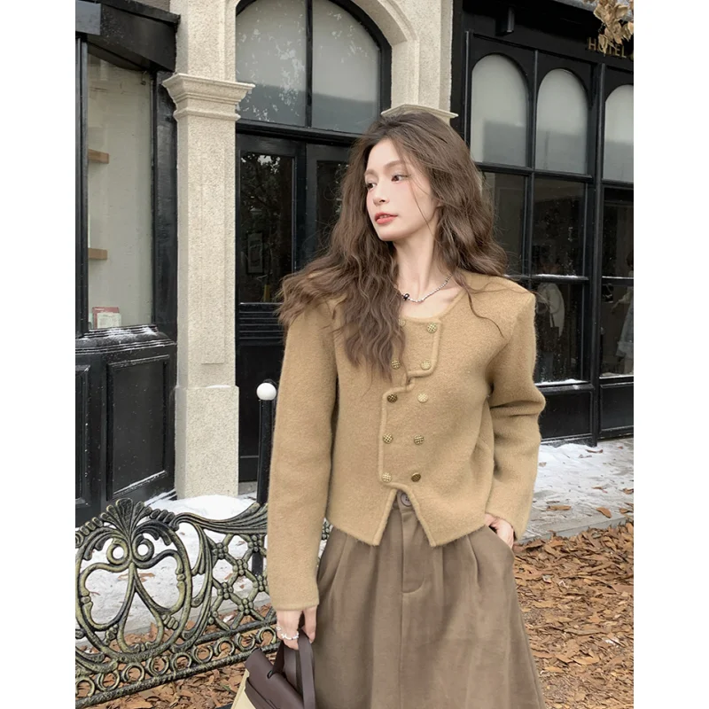 

Women Khaki Clothing Vintage Knitting Sweater Contrasting Colors Long Sleeve Cardigan Fashion Baggy Female Winter NEW Red Tops