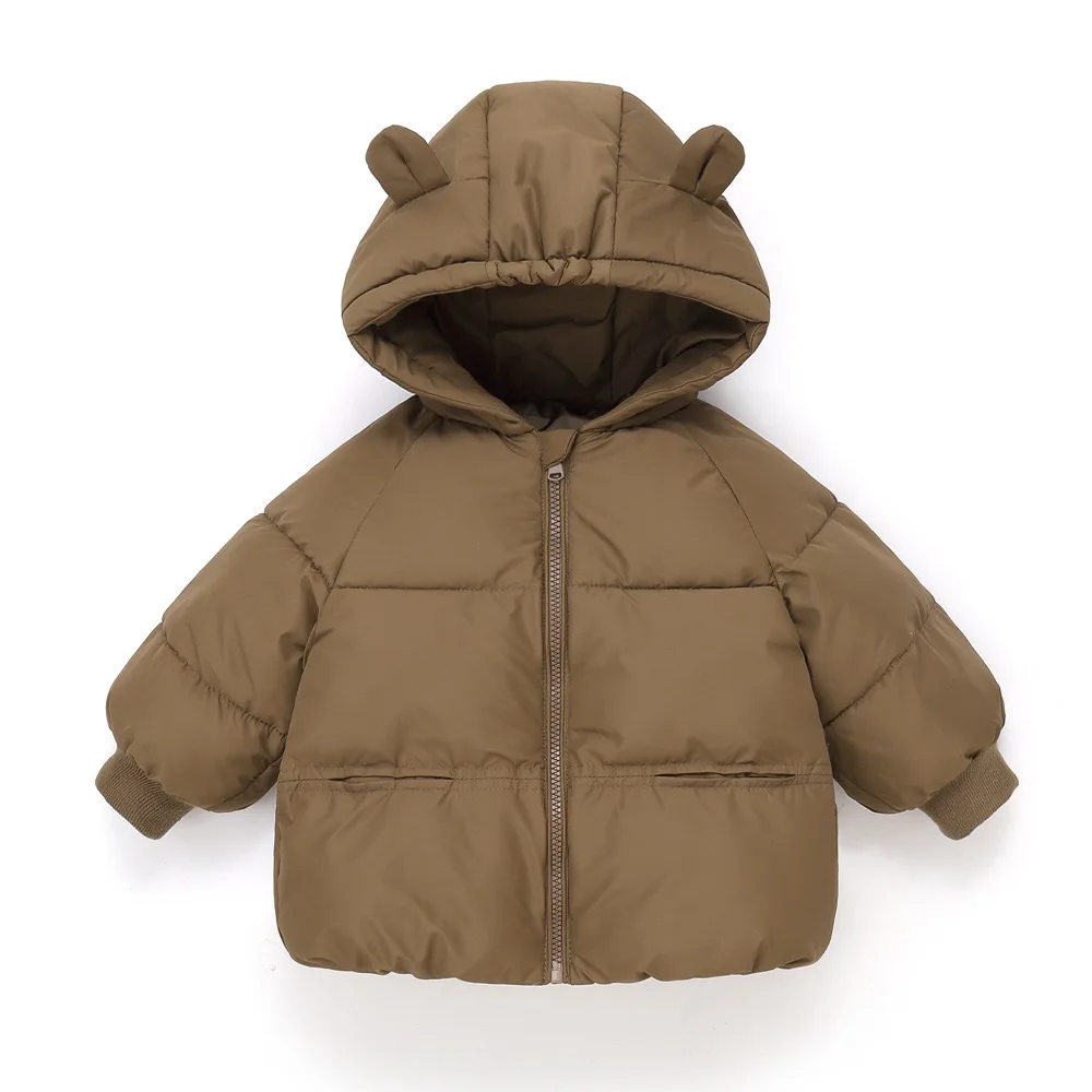 2-6 Years Kids Bear Ear Hooded Puffer Jacket Solid Color Children's Warm Winter Coat
