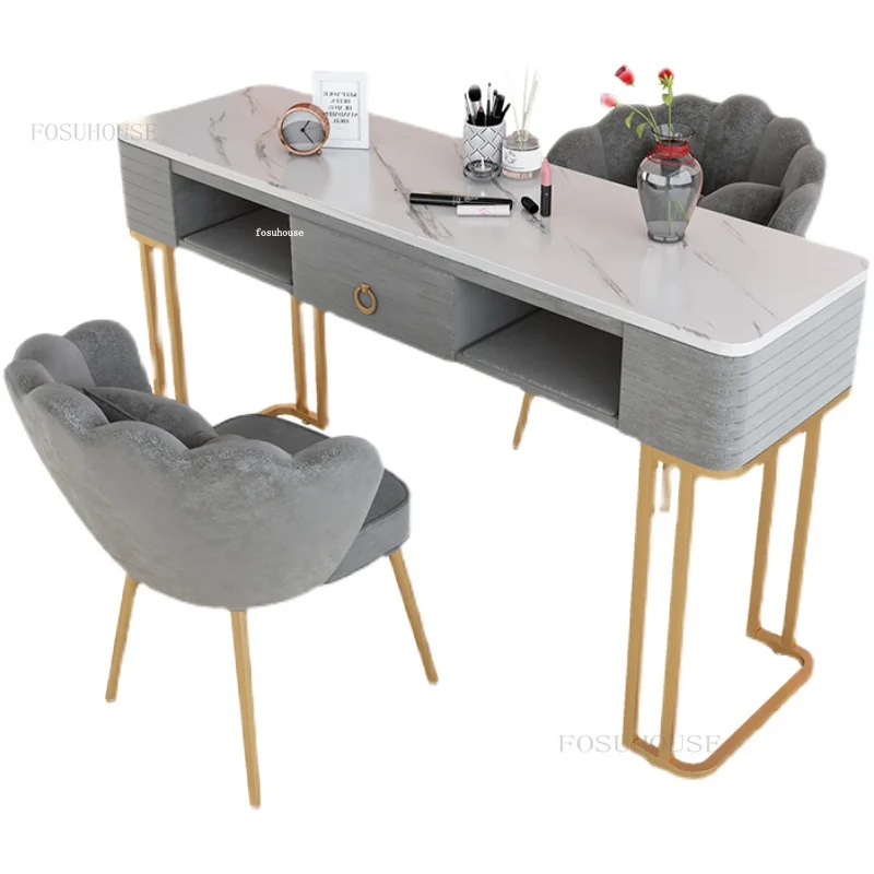 Modern Minimalist Nail Tables Manicure Shop Table and Chair Set Light Luxury Single Double Professional Manicure Table Chair AA