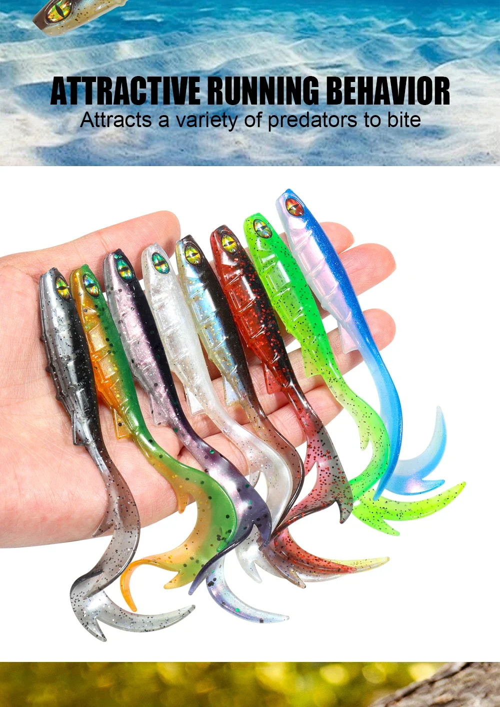 Spinpoler Fireflow Angelköder Langer Wellenköder mit Lockende Schwanzpartie Weicher Köder 9,5cm Schwimmköder Zweifarbiger Wurm für Barsch, Forelle, Zander – Detail 5