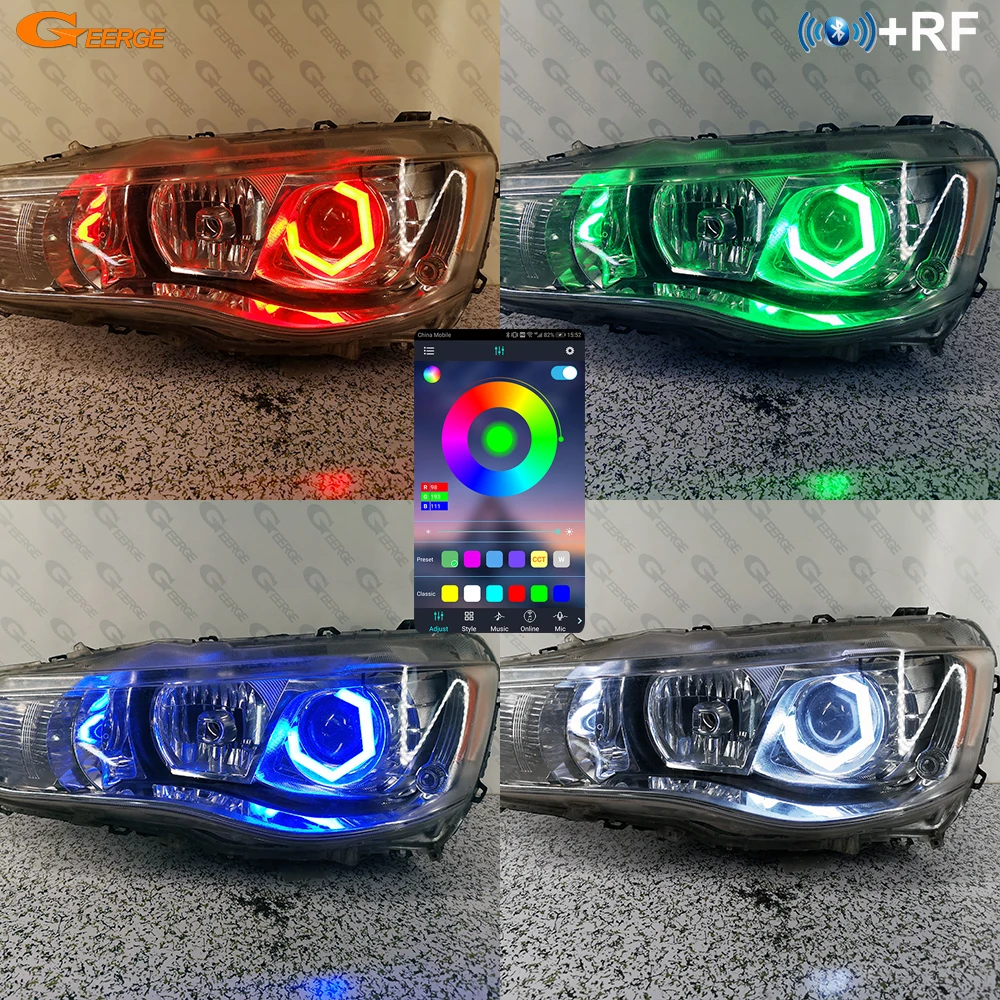 

For Mitsubishi Lancer 10 X EVO BT App RF Remote Control Ultra Bright Multi Color RGB LED Angel Eyes Hexagon Hex Halo Rings Light