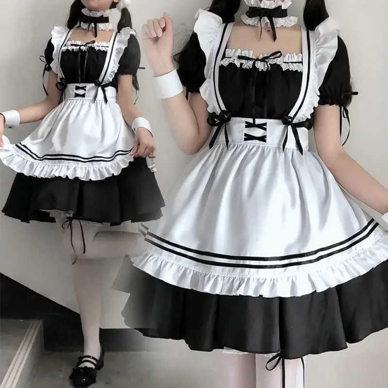Anime Maid Cosplay Costume Adult Women Girls Lolita Kawaii Black Dress Apron Suit Halloween Outfit Party Uniform