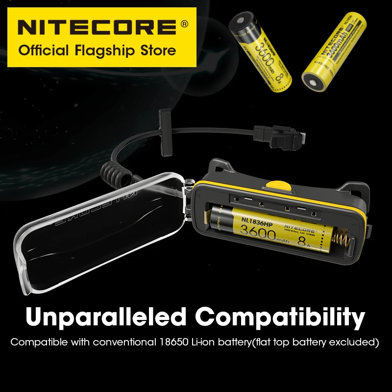 מארז סוללה מורחבת NITECORE 18650 סוללת ליתיום-יון מטען מוגבל בנק כוח עבור NU40 NU43 NU50 פנס ראש מסלול ריצה טיולים