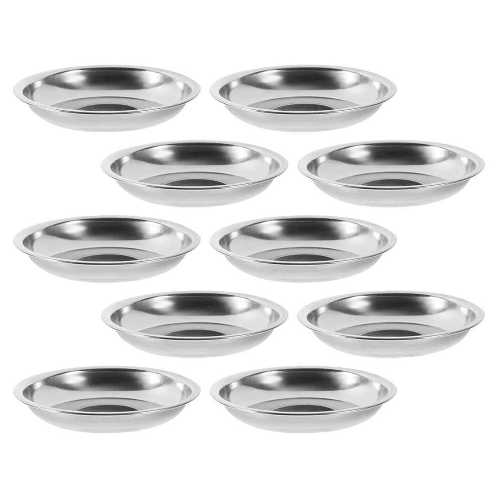 Sauce Dish 10 Pcs Stainless Steel Dipping Bowls Round Metal Plates Food Flavor Seasoning Dishes Small Gear Serving Plates appetizer plates