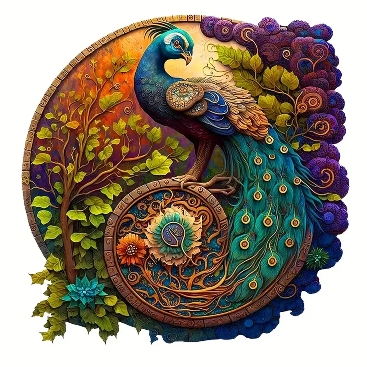 Adult Animal Wooden Puzzle Round Peacock and Bird Wooden Puzzle Children's Puzzle Toy Festival Gift Fox Shape Jigsaw Puzzles 6