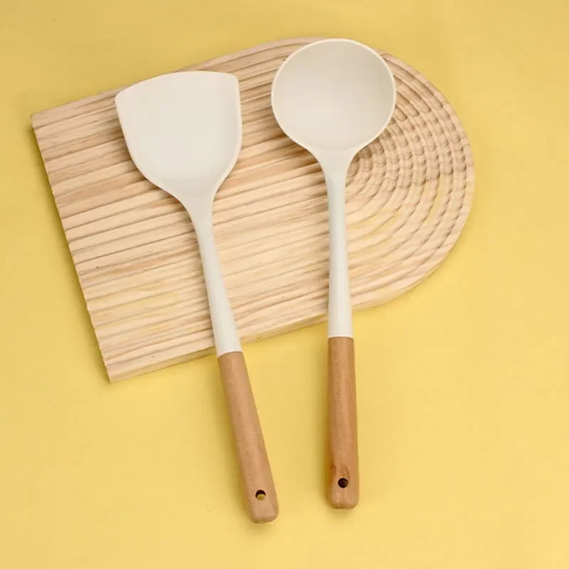 Silicone Kitchen Utensils Cooking Wooden Handle Non Stick Pot Kitchenware Set 1/2PCS Silicone Kitchen Utensils