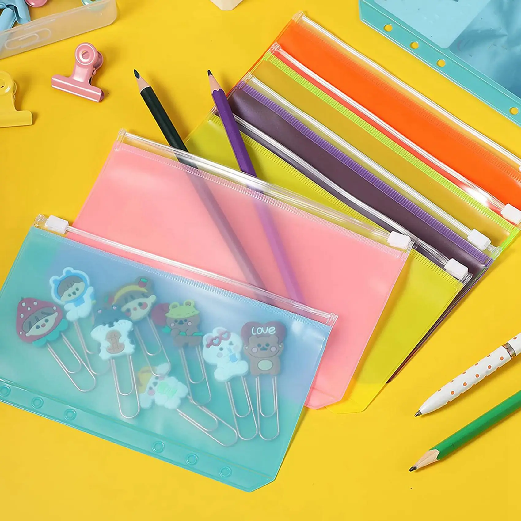 28 조각 바인더 포켓 A6 크기 6 홀 바인더 지퍼 폴더 6 링 바인더 노트북 용 방수 PVC 루스 리프 가방