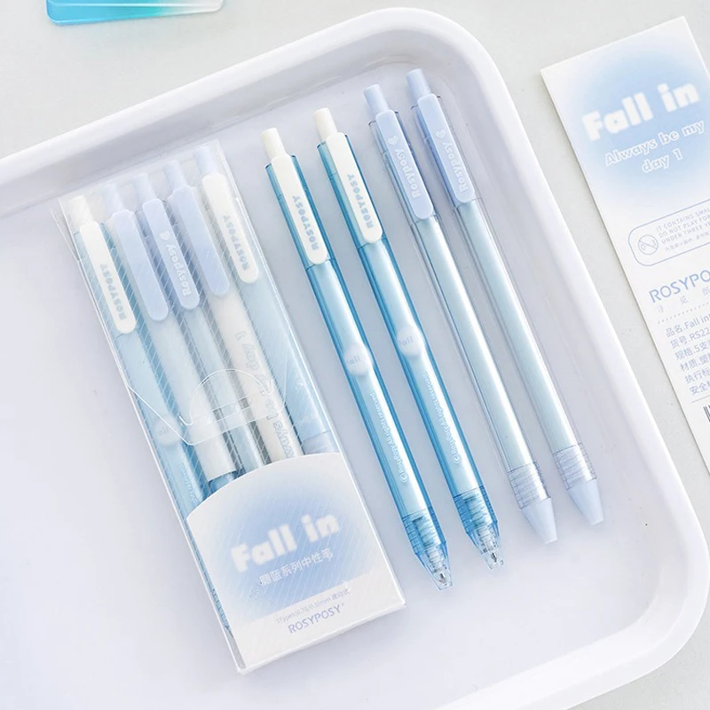 4 Pcs/Set ​Gradient Color Gel Pen 0.5mm & 0.38mm Press-Type Black Ink Writing Pens for Girl Student School Study Stationery