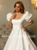 Princess Wedding Dresses Short Sleeves Square Neck Pleat Belt Pocket Bride Dress A Line Satin Bridal Gown Back Zipper Buttons 3