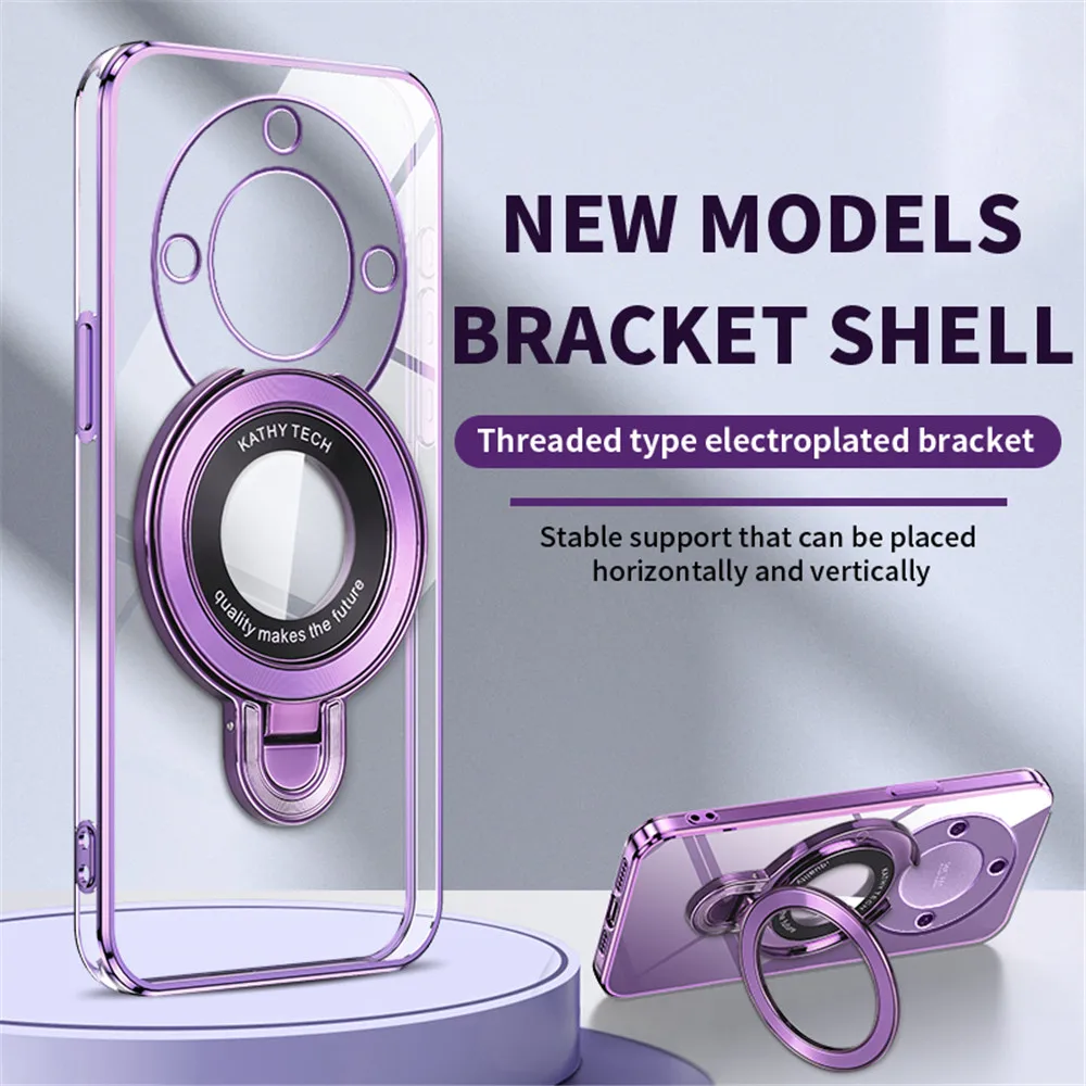 Luxury Transparent Plating Magnetic Stand Case with Silicone Finish