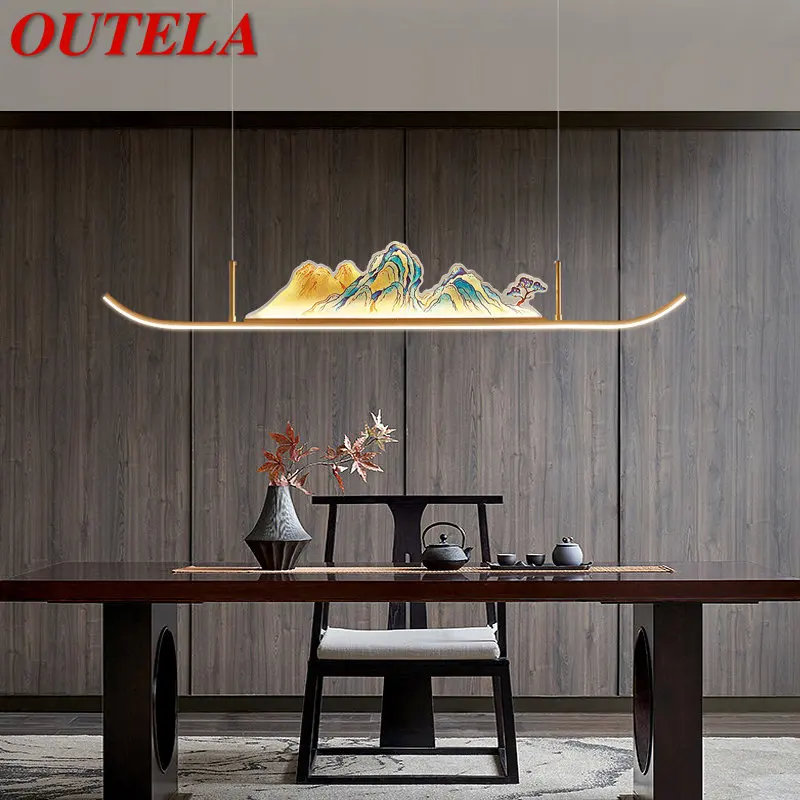 

OUTELA Chinese Lamp Pendant Light LED 3 Colors Creative Zen Design Hill Landscape Chandelier For Home Teahouse Dining Room