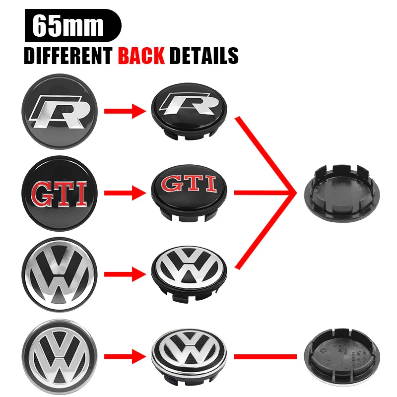 4Pcs 55mm 65mm Car Wheel Center Hub Caps VW Badge Rim Cover Emblem For Volkswagen R GTI Golf 5 7 Caddy Passat b6 Tiguan Pol wheel center caps